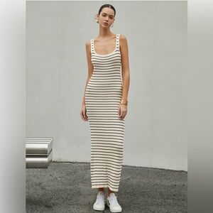 Commense Cream and Black Striped Midi Dress
